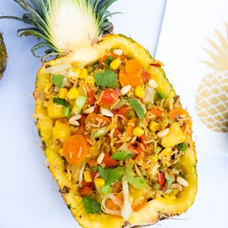 Fruity rice salad in pineapple
