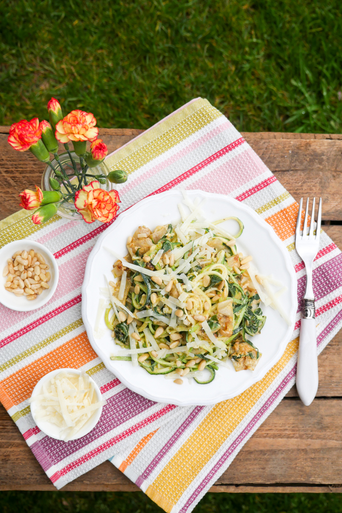 Recipe for Low Carb Zucchini Noodles with Swiss Chard