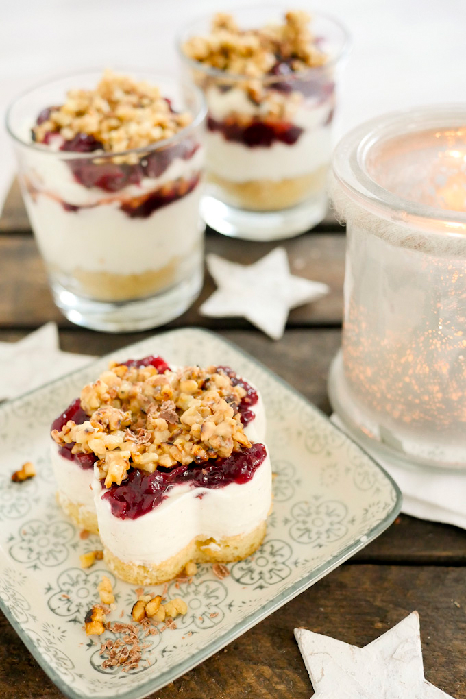 Christmas dessert Mascarpone cake with cherries and tonka bean