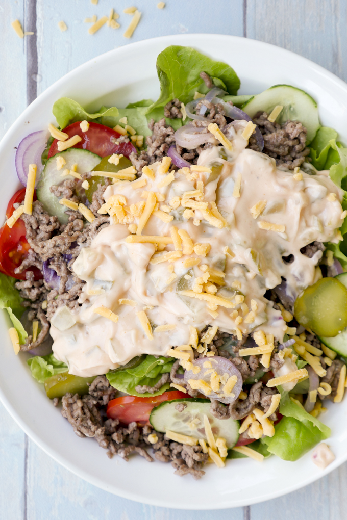  Low Carb Cheeseburger Salad with Deceptively Real Dressing 