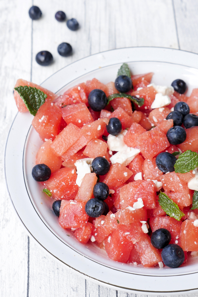  Watermelon and feta salad with blueberries and mint 